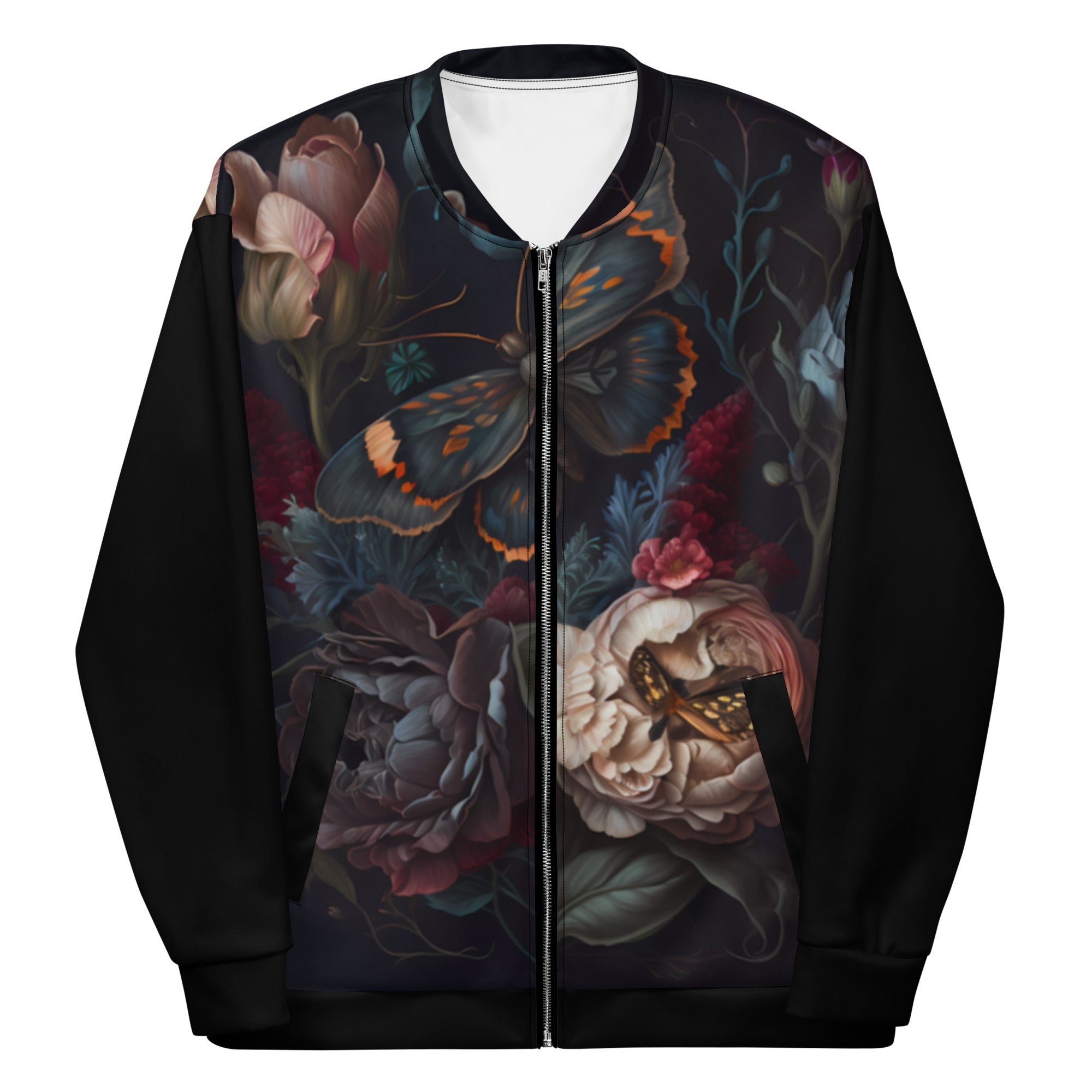 Black floral outlet bomber